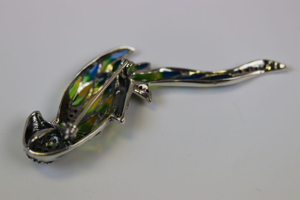 Silver and Plique A Jour Bird Brooch - Image 4 of 4