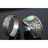 Hallmarked Oriental Silver bangle, with Jadeite cabouchon stone and Dragon decoration and a Peruvian