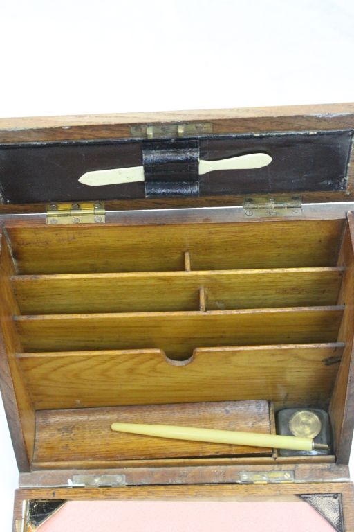 Late 19th / Early 20th century Oak Stationery Cabinet with Brass Mounts, 21cms high - Image 3 of 3