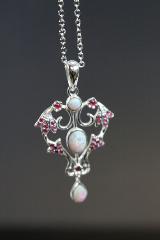 Silver Belle Epoque Style Opal Paneled Necklace - Image 4 of 4