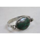 Vintage hallmarked Peruvian Silver bracelet with Turquoise panel to the hinged front