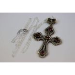 Silver Crucifix Set with CZ's and Rubilite