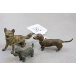 Three Cold painted Bronze Dog models to include a Dashchund