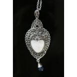 Silver Pendant Necklace with Blue Topaz Drop on Silver Chain