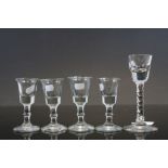 Five 19th Century drinking or toasting glasses with deceptive bowls