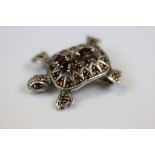 Hallmarked Silver Tortoise brooch set with Garnets