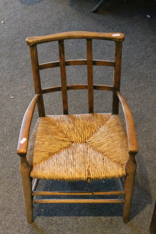 Arts and Crafts Lattice Back Child's Chair with Rush Seat together with a Sussex Style Chair with - Image 2 of 3