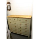 Large Pine Part Painted Chest of a Bank of Twelve Drawers, 140cms long x 120cms high x 47cms deep