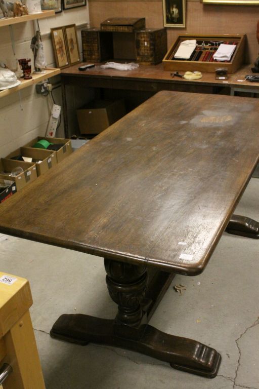 20th century Oak Refectory Style Dining Table raised on Large Carved Cup and Cover Supports with a - Image 2 of 3