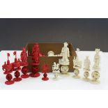 Part set of late 19th Century Chinese Ivory Chess figures on Puzzle Ball stands