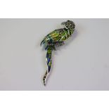 Silver and Plique A Jour Bird Brooch