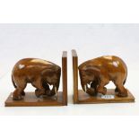 Pair of Hand Carved Hardwood Elephant Bookends