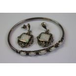 Pair of Silver Earrings and a Bangle all set with Opal & Marcasite