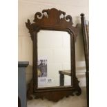 Small Georgian Style Mahogany Fretwork Carved Mirror with Gilded Edge, 57cms x 35cms