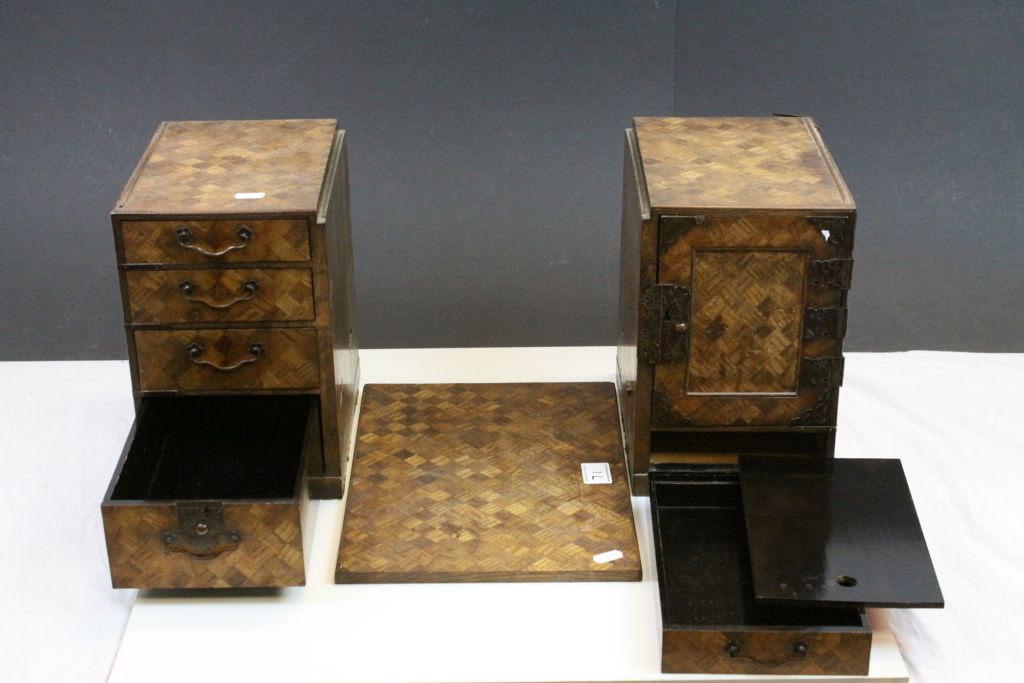 Apprentice Oriental Parquetry Desk comprising Pedestal of Four Drawers, Pedestal of a Cupboard - Image 5 of 6