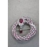 Silver and Ruby Set Snake Brooch