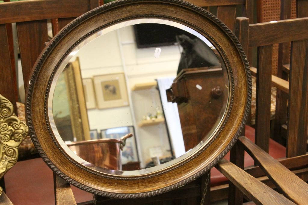 Mid 20th century Gilt Framed Oval Mirror surmounted by Cherubs together with Oval Oak Framed - Image 3 of 3