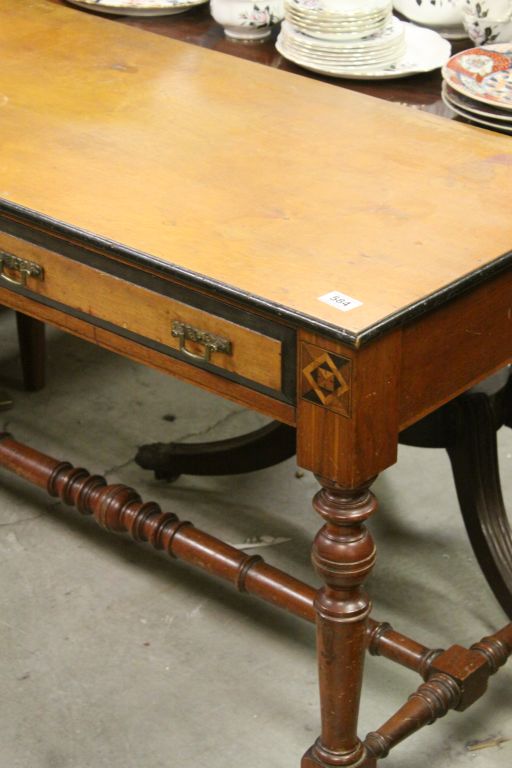 Late Victorian Arts and Crafts Side Table with Inlaid Panels, Two Drawers and raised on Turned - Image 2 of 4