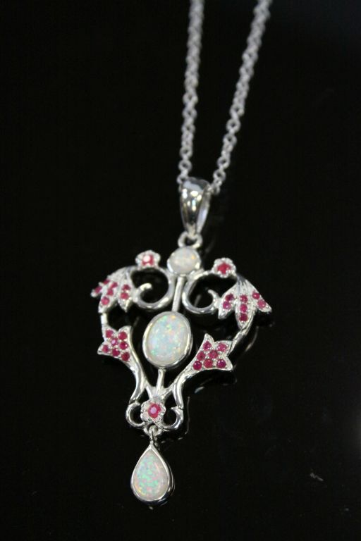 Silver Belle Epoque Style Opal Paneled Necklace - Image 3 of 4