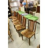 Set of Six G-Plan Teak Dining Chairs with Cane Panel Backs and Stuffed Seats