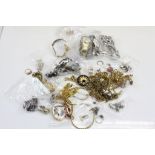 Bag of mixed vintage and modern Costume jewellery and Watches etc to include Silver Ingot pendant,