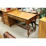 Late Victorian Arts and Crafts Side Table with Inlaid Panels, Two Drawers and raised on Turned