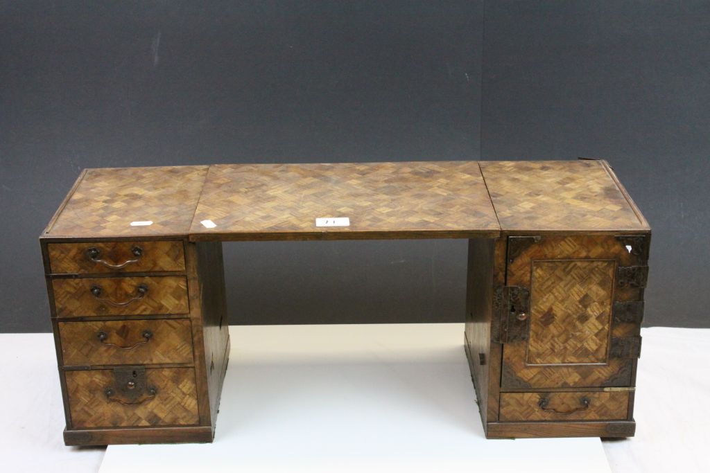 Apprentice Oriental Parquetry Desk comprising Pedestal of Four Drawers, Pedestal of a Cupboard - Image 4 of 6