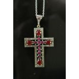 Silver and Semi Precious Stone Crucifix on Silver Chain