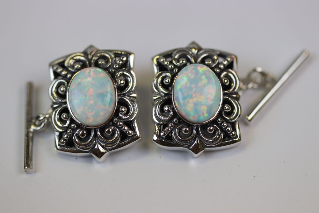 Pair of Silver and Opal Panelled Cufflinks - Image 2 of 4