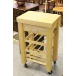 Beech Wood Butchers Block Trolley with Drawer and Wine Rack on Wheels, 55cms wide x 38cms deep x