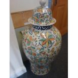 Large Mexican style Urn and lit 3'6 tall hand painted decoration with certificated of