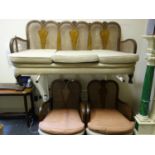 Bergere 3 piece suite, Art Deco period with upholstered seating area, comprising 2 armchairs and 1 x