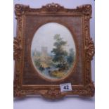 Thomas Creswick, a fine quality 19c signed oil painting on panel 8.5" x 6.5" oval shaped signed with