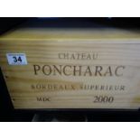 Wooden case containing 6 bottles of Chateau Poncharac, Bordeaux Superior, un-opened case, est 40-80