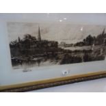 Richard Winter, a gilt framed large sepia etching signed in pencil by the artist, panoramic view