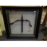 Large glazed framed presentation replica of a antique cross bow, frame measures 4' x 3'