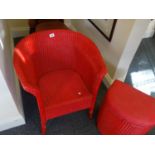 Red painted Lloyd Loom chair in good condition, and a matching red painted and upholstered linen