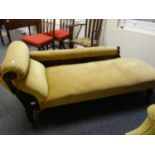 Victorian period Chaise lounge with arm rest back on castors with brown velvet upholstery, 5'6 long