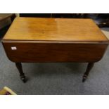 Mahogany Pembroke table with 2 drop sides, single drawer to the side,