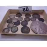 1922 American silver Dollar, 1812 dated English silver coin, and 15 other small silver coins all