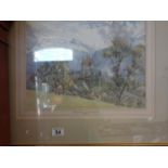 Victorian f/g watercolour by Nelson Dawson, panoramic Continental Landscape scene, f/g