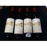 4 x bottles of Medoc 1995, Chateau Preuillac, levels, capsules and labels in good condition