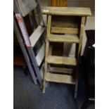 Small set of wooden step ladders, vintage, and a set of Vintage alloy steps,