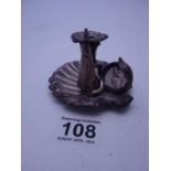 Shell shaped Victorian period silver Butlers candlestick and snuffer, small proportions, 3.5" dia,