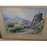 F/g watercolour by John Moore, panoramic mountainous scene entitle "Early May, Mountains of Drome"