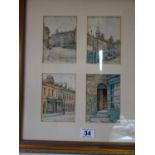 George Charles Francis 1860-1940 collection of 4 postcard size watercolours depicting street