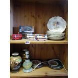 2 x shelves containing collectors items, inclduing plates and vases, perfect for the start of the