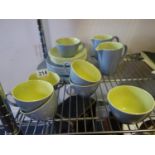 Poole pottery a 1950's grey and yellow design tea set, 6 place setting, sandwich set including