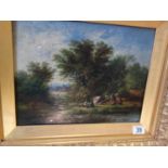 c1850's-1880's an oil painting on tin, depicting a panoramic landscape scene with town in the