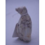 Superb carved Zuni Bear, 3.5" tall in a white and black marble alabaster? st 30-60